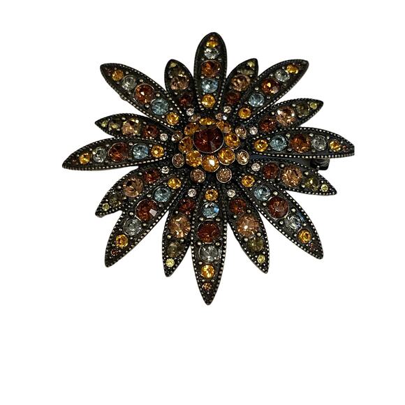 Joan Rivers Vintage Swarovski Crystal Sparkle Starburst Brooch Pin Set Bronze - Picture 9 of 15